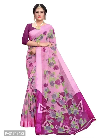 Elegant Lavender Cotton Blend Saree without Blouse piece For Women-thumb0