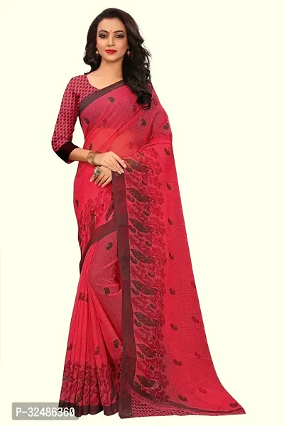 Beautiful Georgette Maroon Printed Saree With Blouse Piece For Women-thumb0