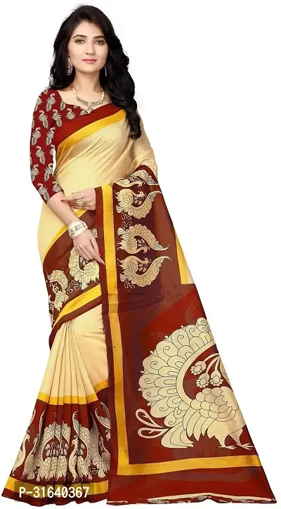 Elegant Cream Art Silk Saree without Blouse piece For Women