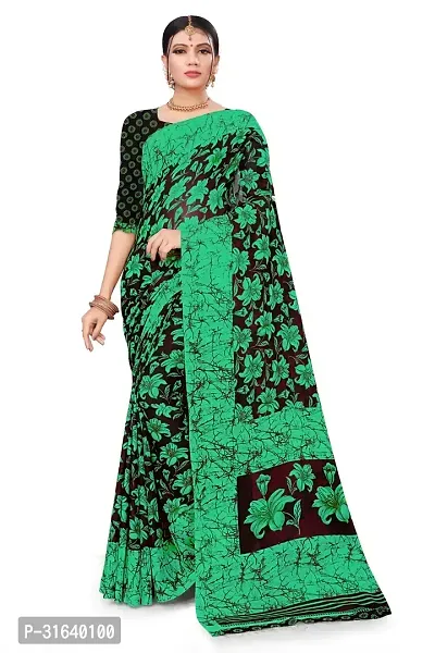 Elegant Green Georgette Saree without Blouse piece For Women