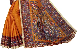 Beautiful Orange Cotton Blend Printed Saree With Blouse Piece For Women-thumb4