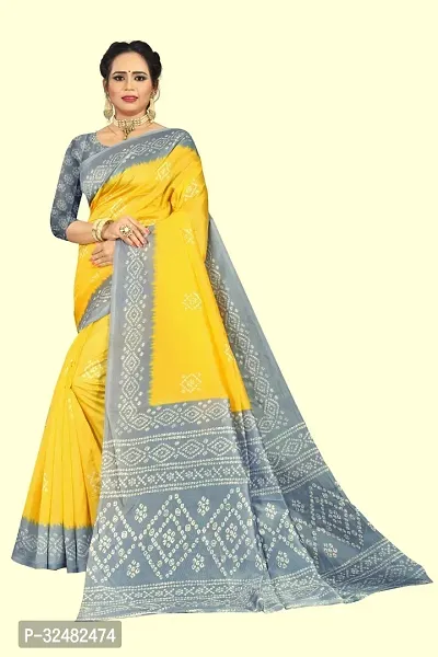 Stylish Yellow Art Silk Printed Saree with Blouse piece For Women