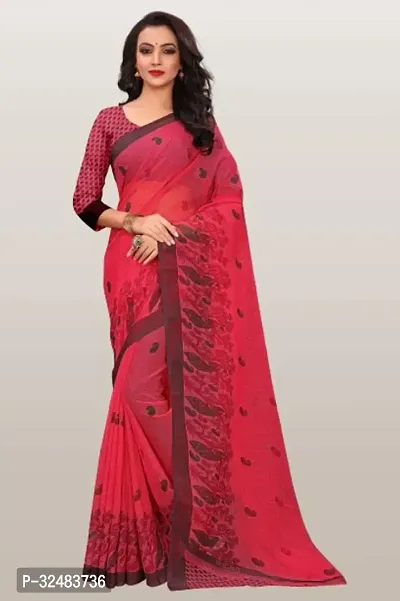 Stylish Red Georgette Printed Saree with Blouse piece For Women-thumb0