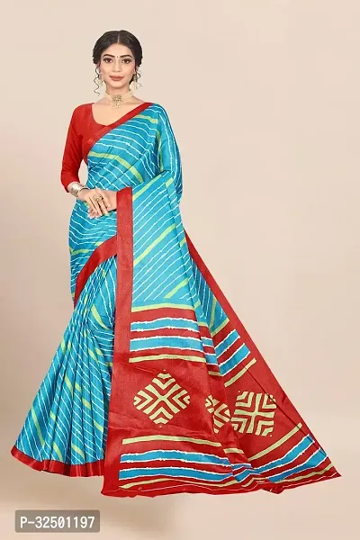 Stylish Blue Silk Blend Printed Saree with Blouse piece For Women-thumb0