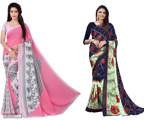 Stylish Multicoloured Georgette Printed Saree with Blouse piece For Women Pack of 2-thumb0