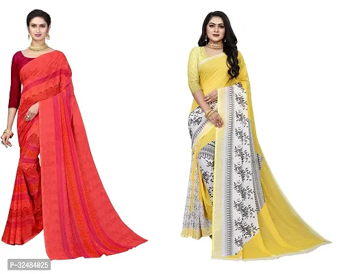 Beautiful Multicoloured Georgette Printed Saree With Blouse Piece For Women Pack Of 2