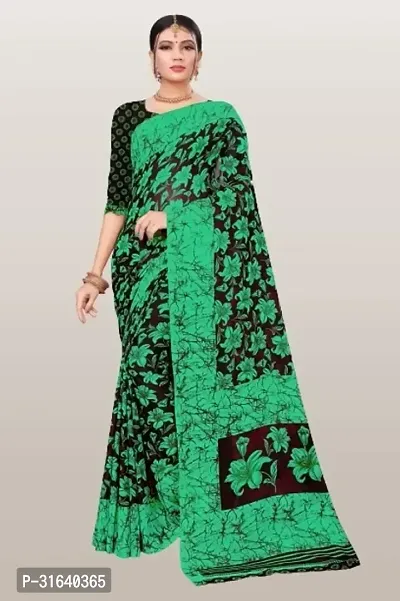 Elegant Green Georgette Saree without Blouse piece For Women-thumb0