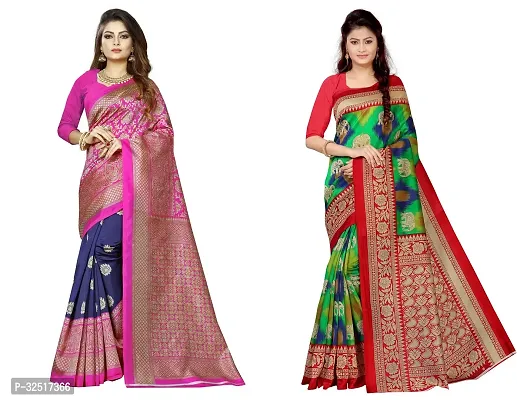 Beautiful Multicoloured Art Silk Printed Saree With Blouse Piece For Women Pack Of 2