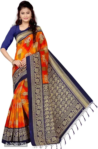 Elegant Orange Silk Blend Saree with Blouse piece For Women