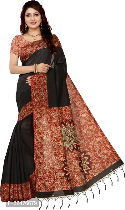 Elegant Black Art Silk Printed Saree With Blouse Piece For Women-thumb0