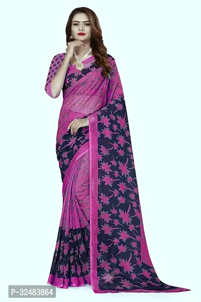 Stylish Purple Georgette Printed Saree with Blouse piece For Women