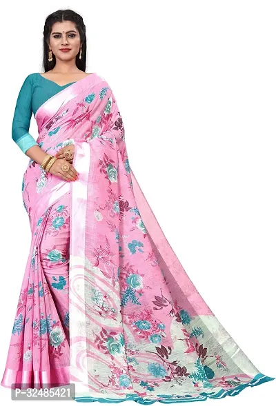 Elegant Cotton Linen Printed Saree with Blouse piece For Women