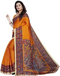 Beautiful Orange Cotton Blend Printed Saree With Blouse Piece For Women-thumb1