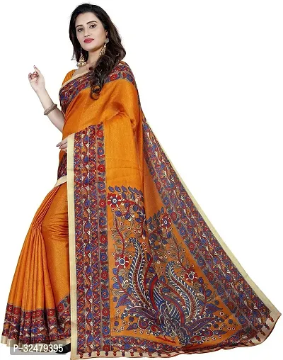 Beautiful Orange Cotton Blend Printed Saree With Blouse Piece For Women-thumb2