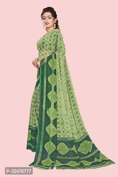 Beautiful Light Green Georgette Printed Saree With Blouse Piece For Women-thumb4