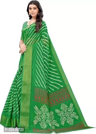 Beautiful Green Cotton Silk Striped Saree With Blouse Piece For Women-thumb4