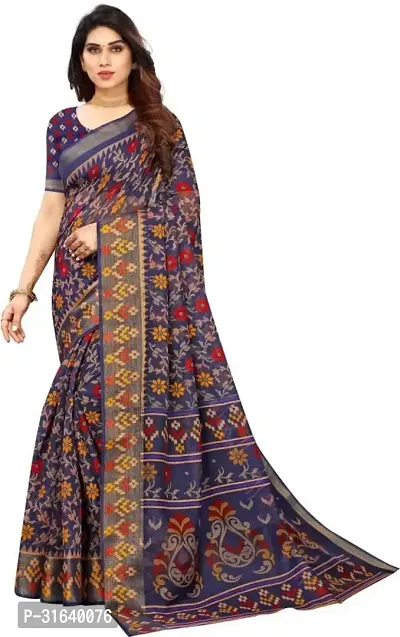 Elegant Blue Cotton Blend Saree without Blouse piece For Women-thumb0