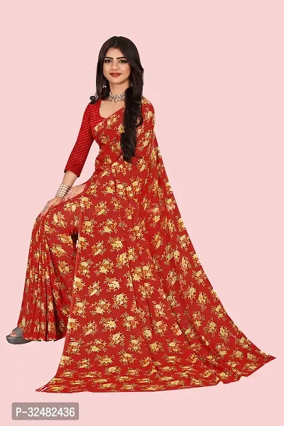 Stylish Red Georgette Printed Saree with Blouse piece For Women-thumb5