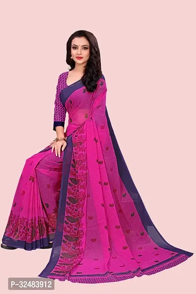 Stylish Pink Georgette Printed Saree with Blouse piece For Women-thumb5