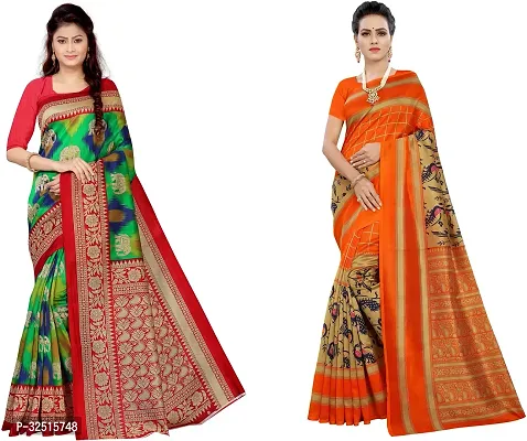 Stylish Art Silk Woven Design Saree with Blouse piece For Women Pack Of 2-thumb0