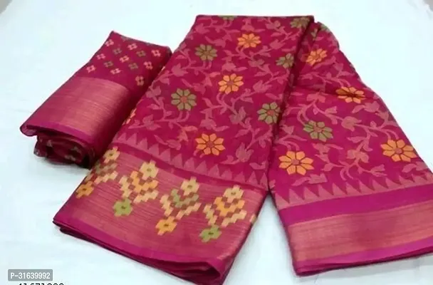 Elegant Pink Art Silk Saree without Blouse piece For Women-thumb0