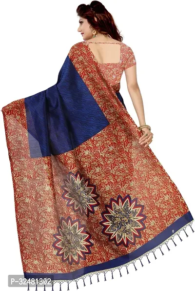 Elegant Blue Silk Blend Saree with Blouse piece For Women-thumb3