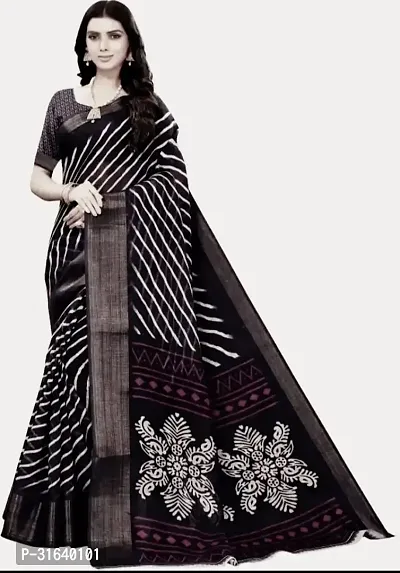 Elegant Black Cotton Blend Saree without Blouse piece For Women