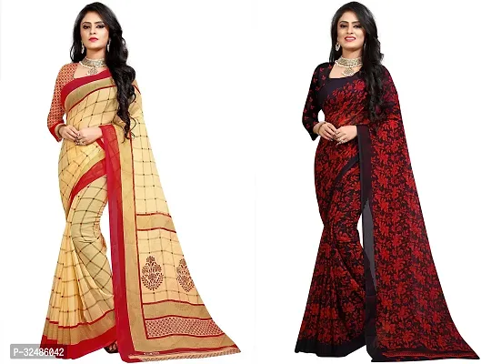 Elegant Multicoloured Georgette Printed Saree With Blouse Piece For Women Pack Of 2