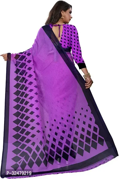 Beautiful Purple Georgette Printed Saree With Blouse Piece For Women-thumb3