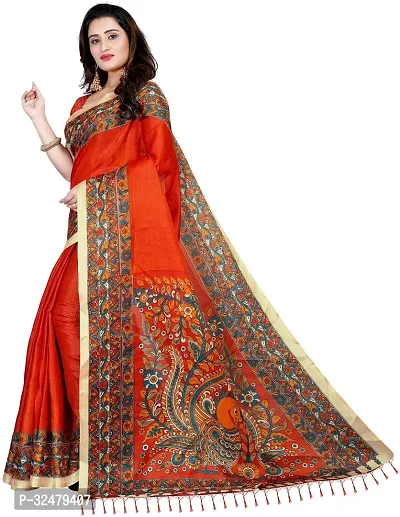 Beautiful Orange Art Silk Printed Saree With Blouse Piece For Women-thumb0