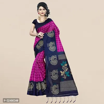 Beautiful Chanderi Pink Printed Saree With Blouse Piece For Women