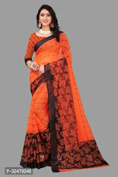 Beautiful Orange Georgette Printed Saree With Blouse Piece For Women-thumb0