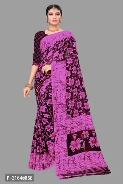 Elegant Violet Georgette Saree without Blouse piece For Women-thumb0