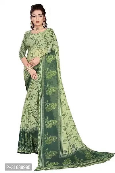 Elegant Green Georgette Saree without Blouse piece For Women-thumb0