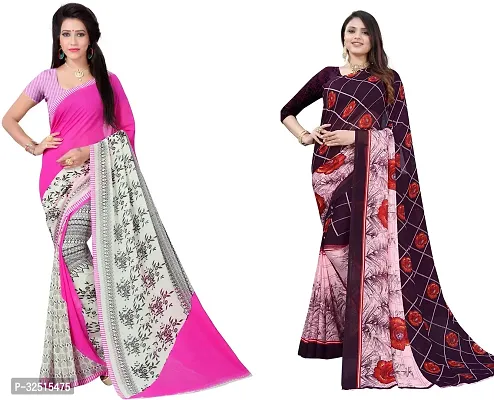 Stylish Multicoloured Georgette Printed Saree with Blouse piece For Women Pack of 2-thumb0