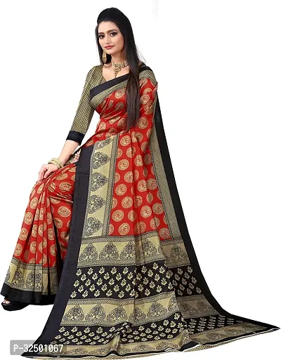 Stylish Red Silk Blend Printed Saree with Blouse piece For Women-thumb5