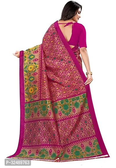 Beautiful Art Silk Pink Printed  Saree without Blouse piece For Women-thumb4