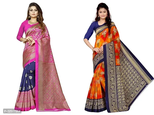 Beautiful Multicoloured Art Silk Printed Saree With Blouse Piece For Women Pack Of 2