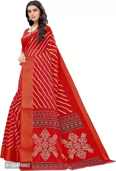 Beautiful Red Cotton Silk Striped Saree With Blouse Piece For Women-thumb3