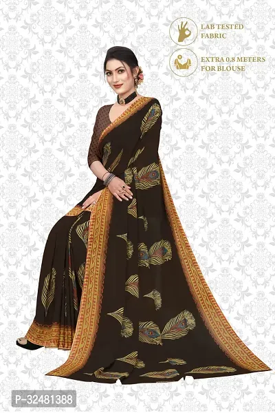 Elegant Brown Georgette Saree with Blouse piece For Women-thumb3