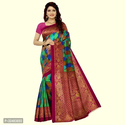 Stylish Multicoloured Art Silk Printed Saree with Blouse piece For Women-thumb0