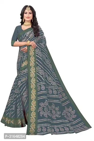 Elegant Grey Cotton Blend Saree without Blouse piece For Women-thumb0