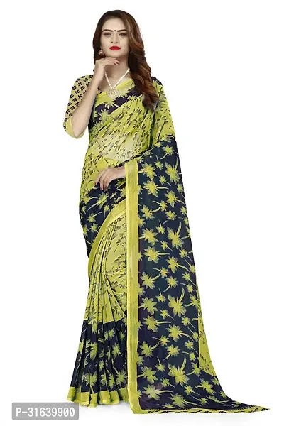 Elegant Green Georgette Saree without Blouse piece For Women-thumb0