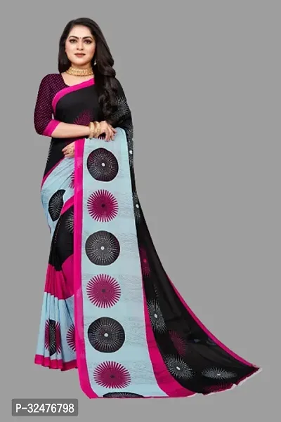 Beautiful Multicoloured Georgette Printed Saree With Blouse Piece For Women-thumb0