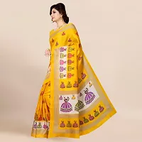 Beautiful Yellow Silk Blend Printed Saree With Blouse Piece For Women-thumb3