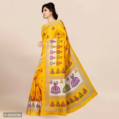 Beautiful Yellow Silk Blend Printed Saree With Blouse Piece For Women-thumb4