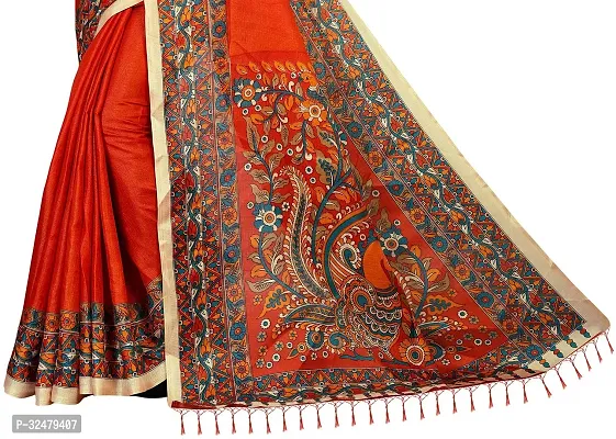 Beautiful Orange Art Silk Printed Saree With Blouse Piece For Women-thumb4