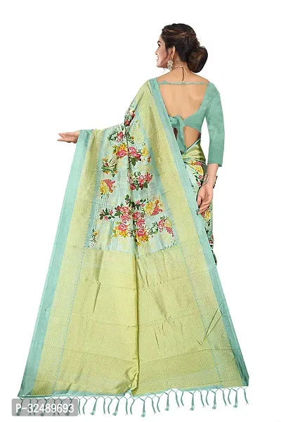 Beautiful Silk Blend Green Printed  Saree with Blouse piece For Women-thumb3