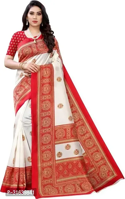 Elegant White Art Silk Saree without Blouse piece For Women-thumb0