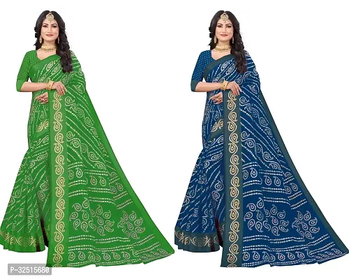 Stylish Cotton Silk Printed Saree with Blouse piece For Women Pack Of 2